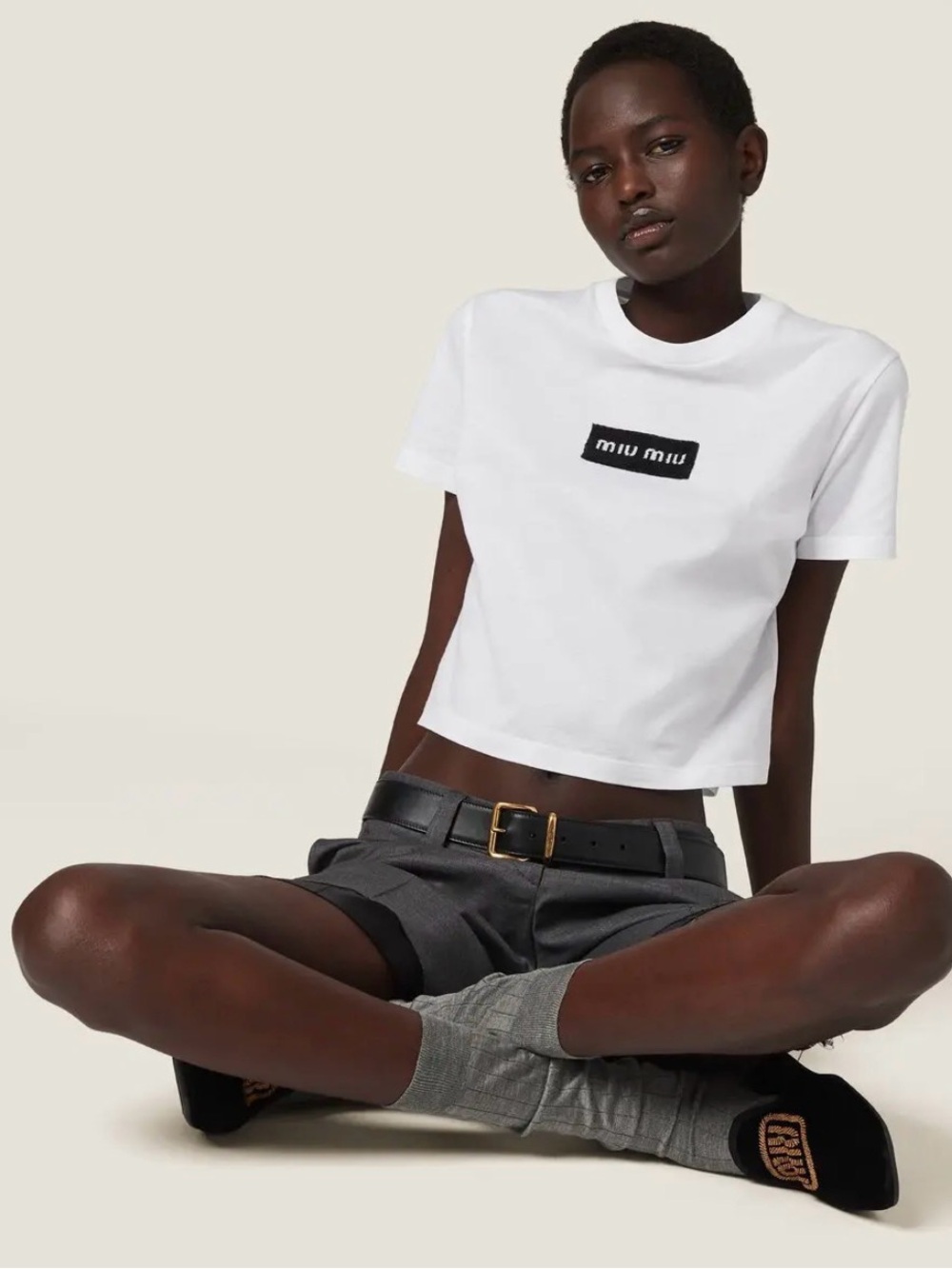 Miu Miu White Embroidered Logo Jersey T-Shirt Size M View 2